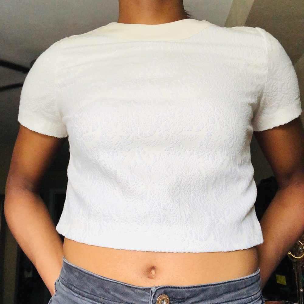 White Textured Crop Top